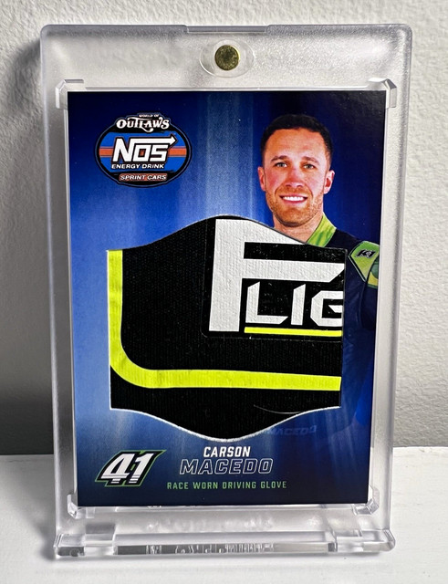 Carson Macedo JJR 2026 World of Outlaws Race Worn Driving Glove Card R-4 #’d /5