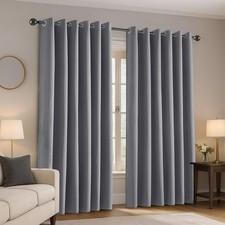 100% Blackout Eyelet Curtains Ready Made Ring Top Thick Curtains With 2 Tiebacks