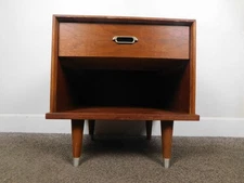 VTG '60s Walnut Nightstand Bookcase Wet Bar Formica Top Cone Legs Side Table MCM