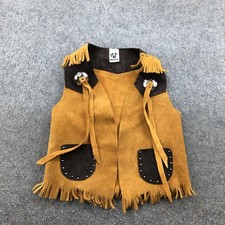 M F Western Vest Youth Medium Brown Faux Suede Fringe Cowboy Cowgirl Costume