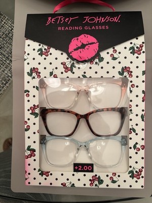 Betsey Johnson Square Reading Glasses + 2.00 Baby Pink T. Brown &Baby blue