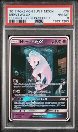 2017 POKEMON SUN & MOON SHINING LEGENDS SECRET #78 MEWTWO GX PSA 8 RARE GRAIL