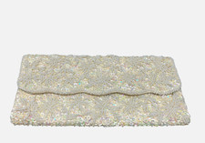 Vintage 1960s Beaded Sequin Off-White Evening Bag Clutch Made in Hong Kong