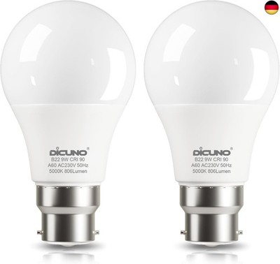 DiCUNO B22 LED Lampe 9W, ersetzt für 60W Glühlampe, 5000K Kaltweiß, 806LM, A60 L