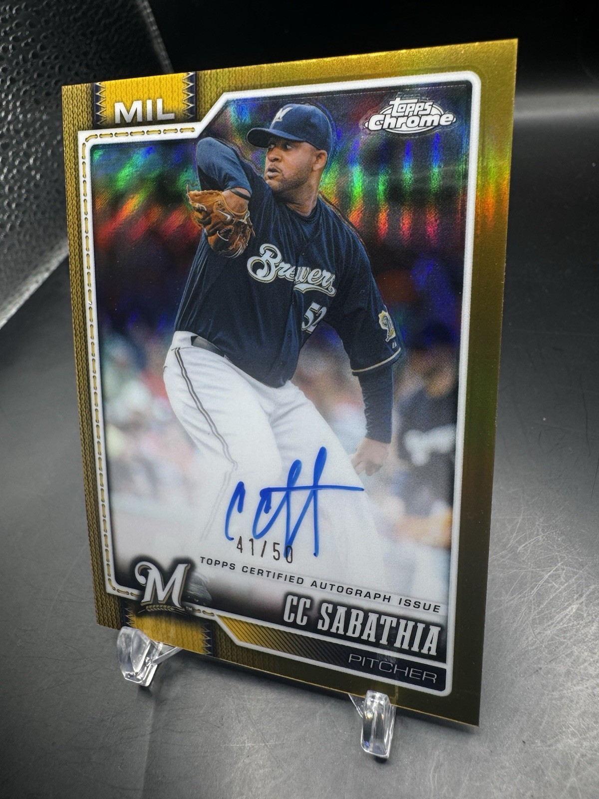 2026 Topps Chrome CC Sabathia True Gold On Card Auto 41/50 #CLA-CS Brewers🔥 view 7
