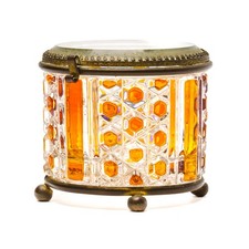 French Mount Baccarat Diamants Pierreries Cut Glass Crystal Box Amber Early 20C