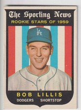 BOB LILLIS 1959 TOPPS BASEBALL VINTAGE ROOKIE CARD #133 LOS ANGELES DODGERS. rookie card picture