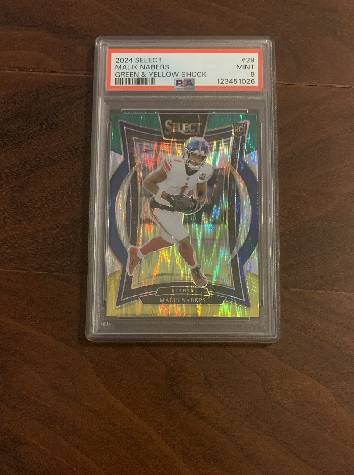 2024 Panini Select Malik Nabers Green & Yellow Shock Prizm (RC) #29 PSA 9