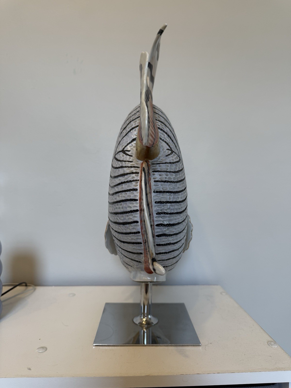 1980s Oggetti Mangani Nautical Fish Porcelain Sculpture Large 17" on Stand