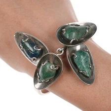 6.25" Los Castillo sterling silver floraform chysocolla bangle bracelet