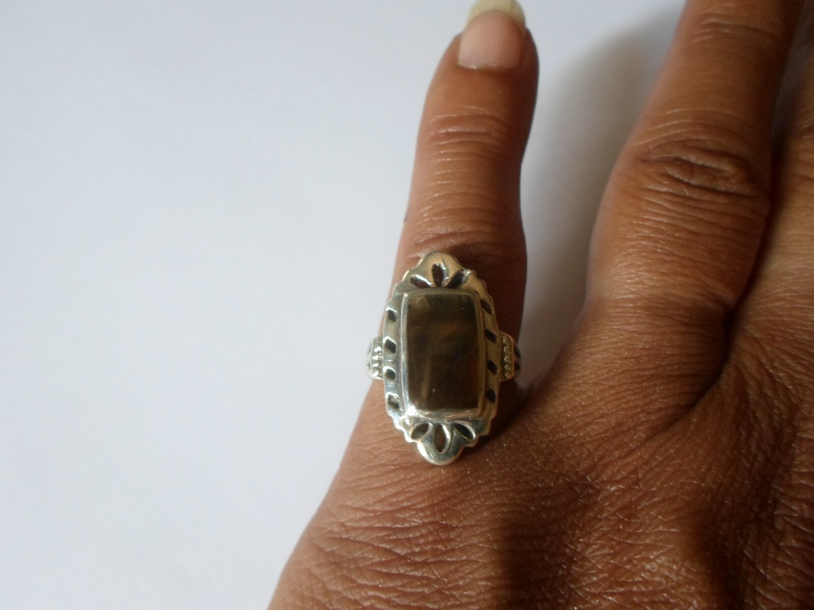 solid silver ring, tiger eye rectangle, openwork … - image 4