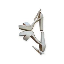 TOP Moda Women’s Sandals 7 White Platform Chunky Heel 3" Open Toe Strappy