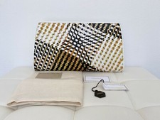 Nancy Gonzalez Crocodile Skin White Brown Woven Handbag Bag Clutch Women's