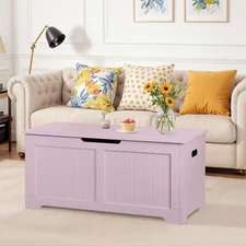 Storage Chest Wooden Toy Chest with Lid Storage Bench with Safety Hinge Pink