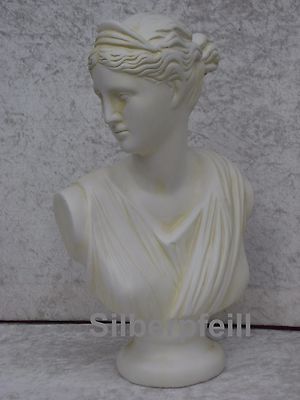 Büste Diana Frauenbüste Kopf Figur Frau Stuckgips Säule Statue Deko Crem 2018
