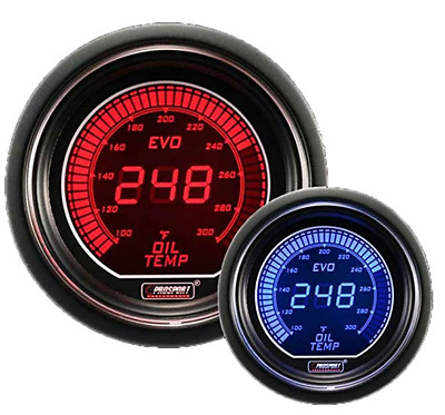 OIL TEMPERATURE Gauge Prosport EVO Series Red and Blue 52mm 2 1/16'' 