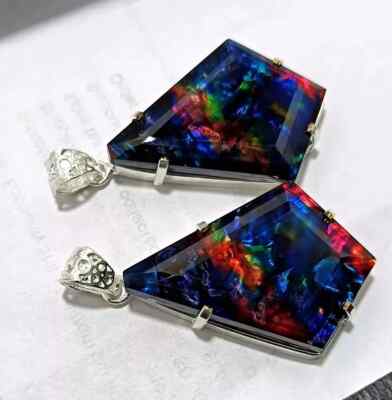 100 Ct+ Natural Ammolite Multi Color 925 Solid Silver Pendant Gemstone 2 Pcs