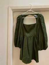 Reformation Brodie 100% Linen Fern Green Long Puff Sleeve Dress Size 4 $248 RARE
