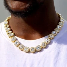 3AAA+ CZ Hip Hop Ice Out Square Bling Circle Tennis Chain Necklace for Men's