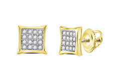 10K Yellow Gold Diamond Earrings Kite Shape Micro Pave Screw Back Studs .10ct