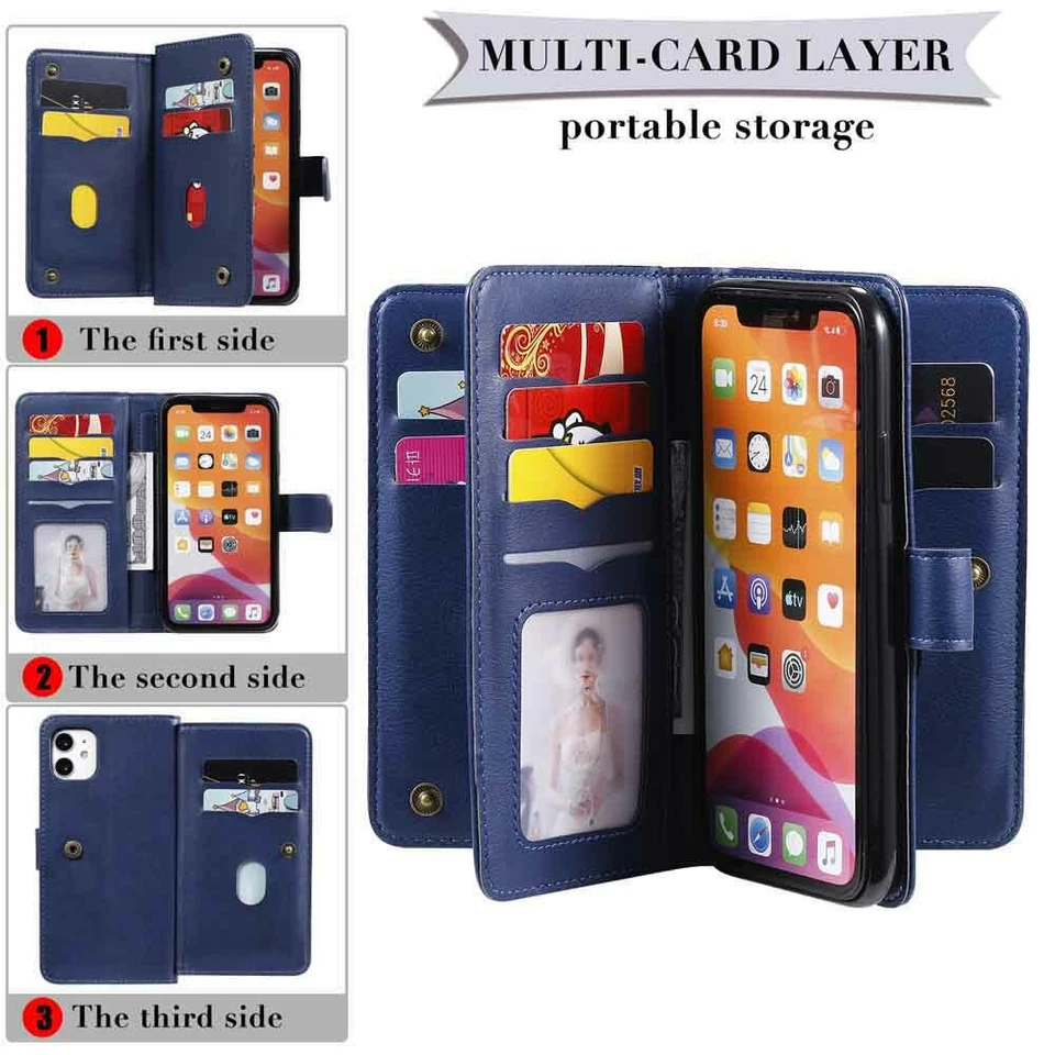 10 Card Holder Wallet Leather Case Cover For iPhone 11 Pro Max XS XR 6s 7 8 SE 2 - Image 2 of 4