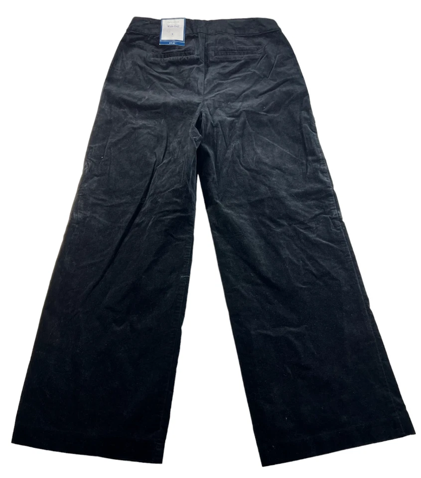 Pantalones de terciopelo Charter Club para mujer talla 6 negros suaves pierna ancha 2 bolsillos nuevos Foto 2 de 4