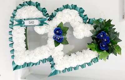 KÜNSTLICHE SEIDE BEERDIGUNG DOPPEL OFFEN HERZ KRANZ HOMMAGE BLUME GEDENK NAN SIS