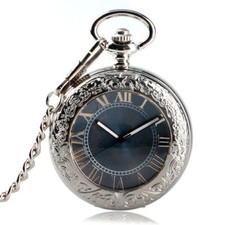 Luxury Silver Transparent Cover Men Male Mechanical Pocket Watch 30cm Chain Gift