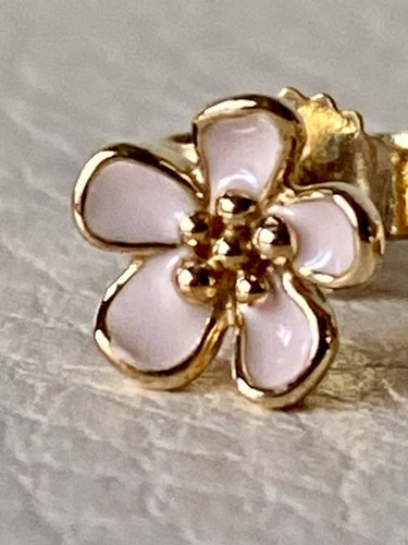 Genuine Pandora Cherry Blossom Pink Enamel 585 14ct Gold Stud Earrings 250318EN - Picture 3 of 8