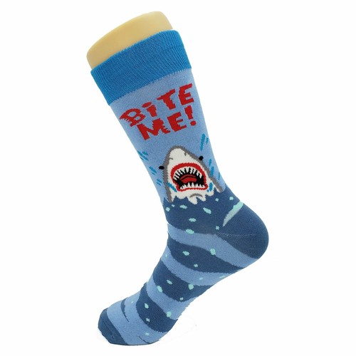 NWT Bite Me Dress Socks Novelty Men 8-12 Blue Crazy Fun Sockfly - Picture 3 of 4