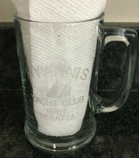 Hyannis MA Yacht Club 1987 Regatta etched glass mug stein Cape Cod