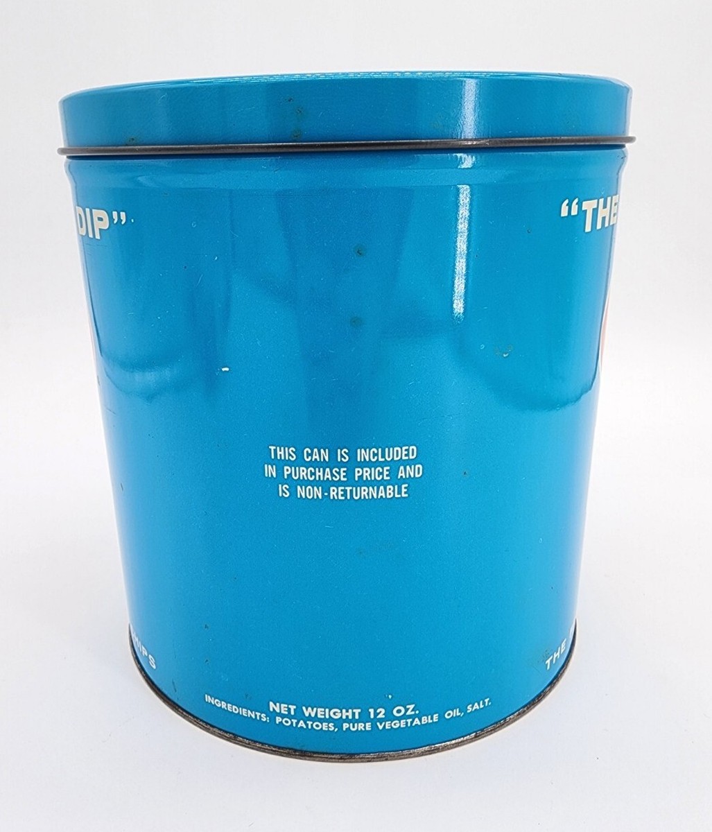 Vintage Mrs. Ihrie's Potato Frills Chips Blue Can Bucket Chip Tin