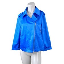 Chaus New York Blazer Blue Size 10 Asymmetrical Zipper Notch Lapel