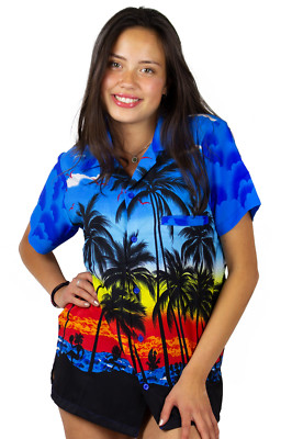 Funky Hawaiibluse Hawaiihemd Damen Beach Blau Hawaiihemd Kurzarm Unisex