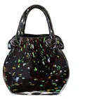 VTG Murano style  Heavy Art Glass Cased Purse Vase Black Multi Color