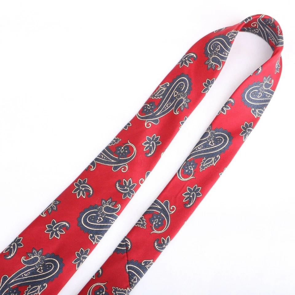 Corbata de seda Hardy Amies roja azul con estampado de cachemira Foto 4 de 4