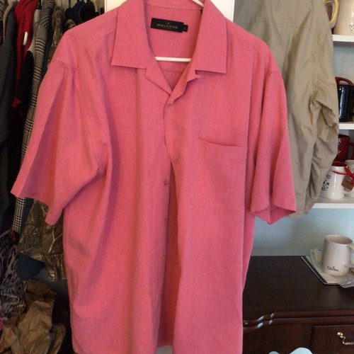 Bugatchi Oumo Mens Short Sleeve Button Down Shirt Size Large Pink