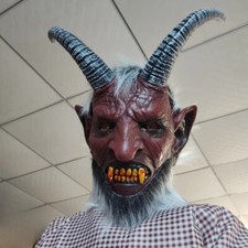 Lucifer Devil Mask Halloween Horror Long Horn Devil Cosplay Latex Mask Prop