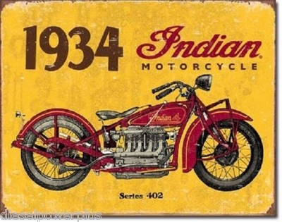 Vintage Replica Tin Metal Sign 1934 Indian motorcycle cycle series