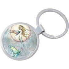 Fairy Mermaid Moon Keychain - Includes 1.25 Inch Loop for Keys or Backpack