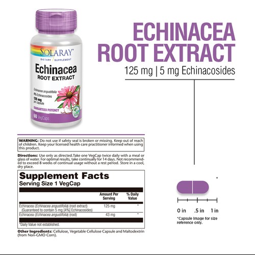Solaray Echinacea Angustifolia Root Extract 125 mg | 60 VegCaps - Picture 2 of 7