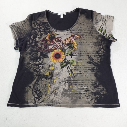 Camicia girasole donna 3X nera dressbarn ricamata perline hippie boho fata - Foto 2 di 14
