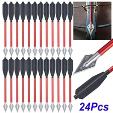 24Pcs 6.5 inch Aluminium Crossbow Bolts Arrows Screw-in Broadhead Hunting Target