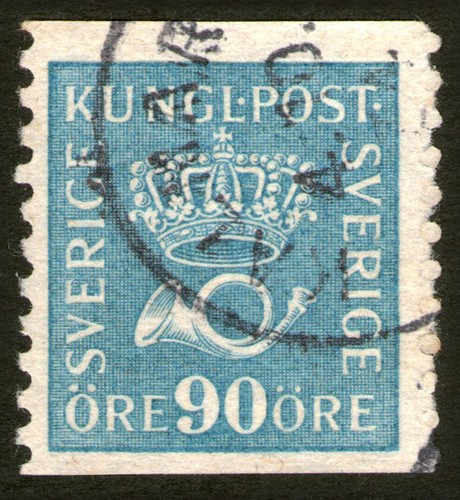 Sweden 1925 Crown and Coach Horn, Coil Stamp Used