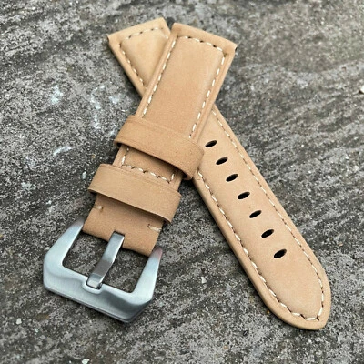 Pour OFFICINE PANERAI PAM Bracelet De Montre En Cuir Brun Tan De 24mm 24/22mm - Photo 1/4