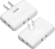 3 Way Flat Wall Outlet Extender,2 Prong180 Degree Portable Swivel Wall Tap Plug