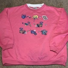 Vintage 90s Crewneck Sweatshirt Womens Sun Flowers Birdhouses Garden Made USA