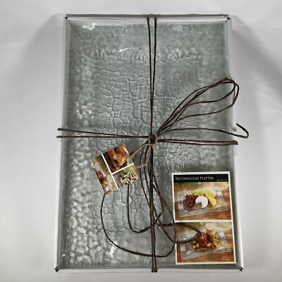 Home Essentials Textured Glass Rectangular Platter 16  x 11  x 1  Brand New