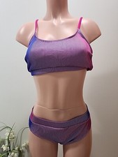 NWT Cupshe Two Pieces Swimsuit Size Medium White Pink Blue Color Change Effect 