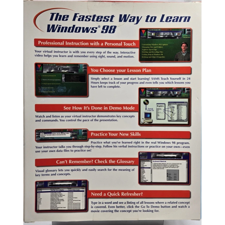 SAMS Teach Yourself Windows 98 Interactive Training Learn in 24 Hours NOS Sealed - Image 2 of 4